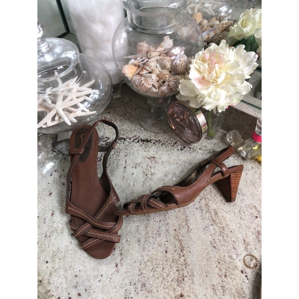 Cole Haan Nike Air Brown Leather Strappy Peep Toe Slingback Heels US 8.5 B